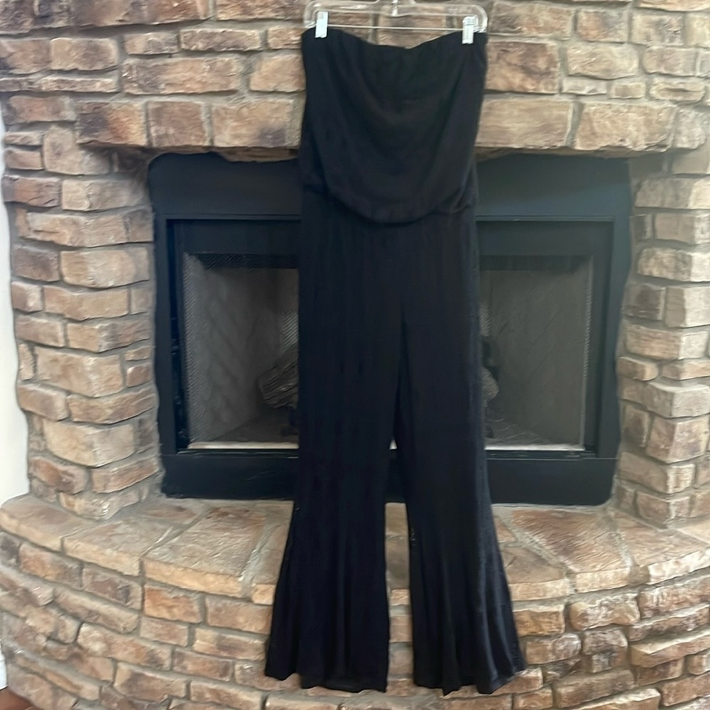 NWOT S-Twelve black eyelet lined jumpsuit with elastic top and waist. Large